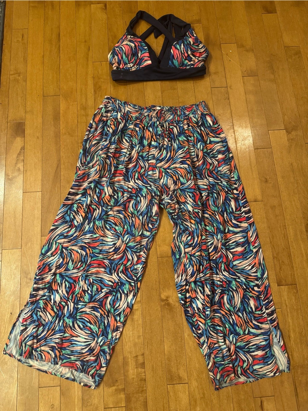 Dolfin Multicolor Swirl Beach Coverup Pants in Blue, Red, Teal, Cream